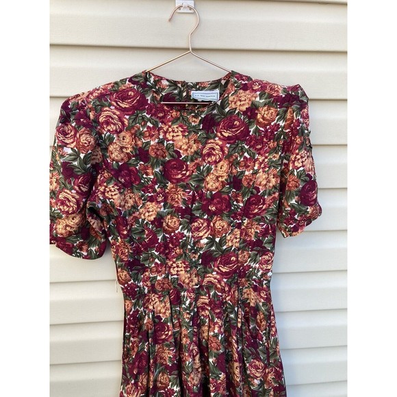 ED Michaels Vintage 80s Floral Dress Button Down Back w Pockets Romantic 11/12* - Picture 3 of 13